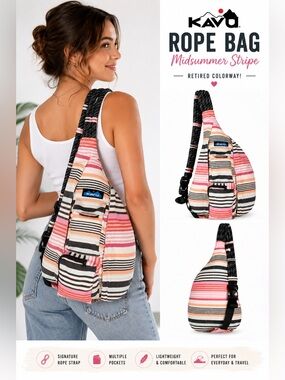 KAVU Rope Bag Midsummer Stripe Retired Crossbody Sling Backpack Cotton Canvas